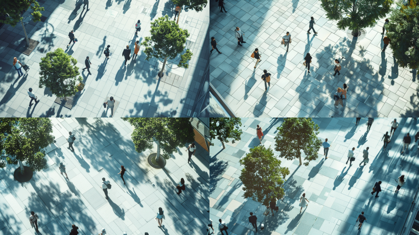 Aerial view of a corporate people walking