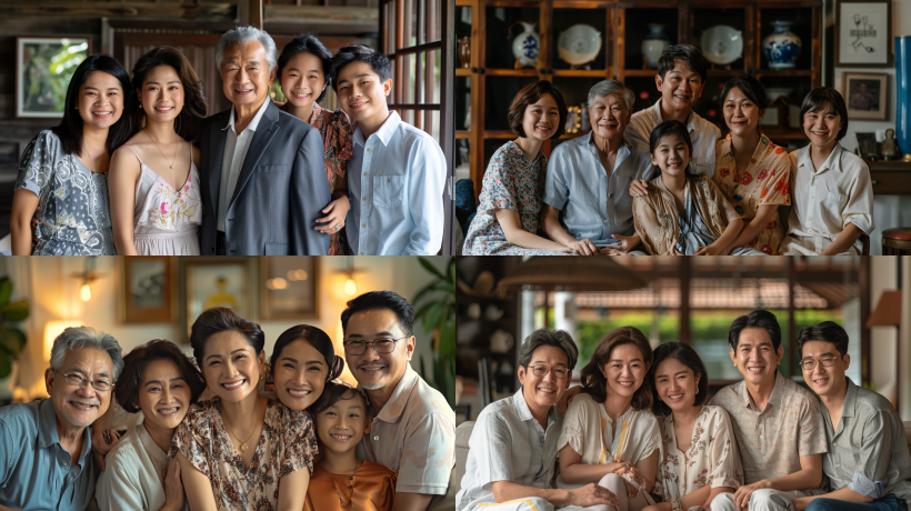 50 years old luxury woman Set poses for a photo Surrounded by family members