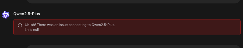        Uh-oh! There was an issue connecting to Qwen2.5-Plus. Ln is null